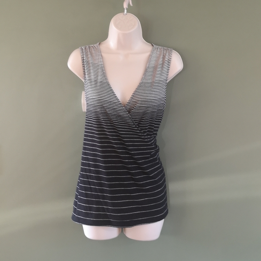 Ombre Black & White Striped Wrap Fashion Tank Top Size L